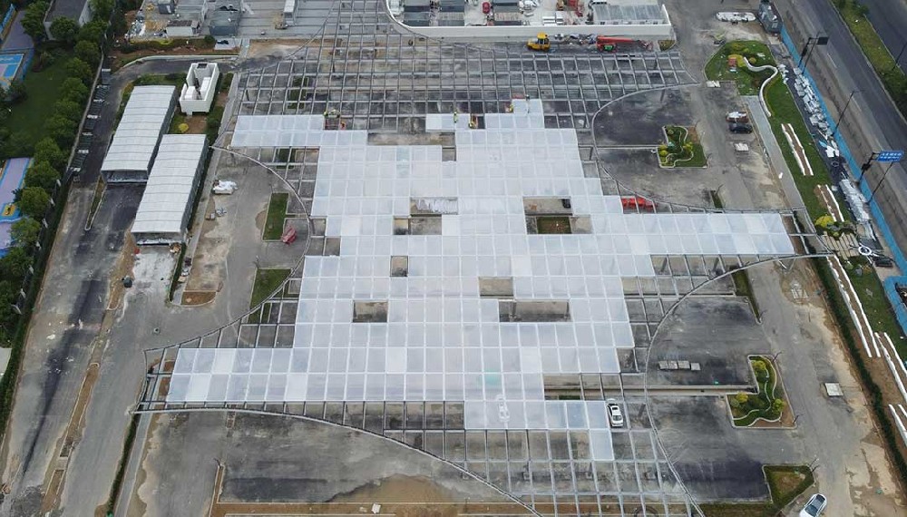 经受强台风考验！台州山姆 ETFE 气枕天幕安然无恙，建设稳步向前