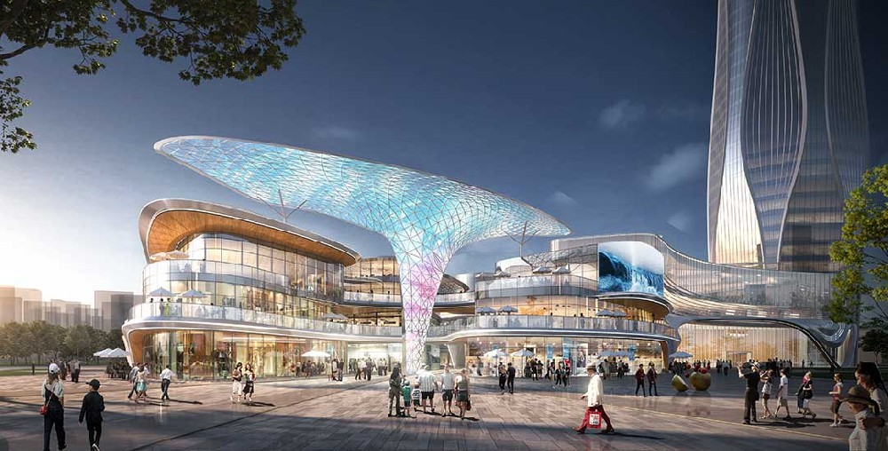 张拉进行时｜桐乡振石广场 ETFE 气枕商业天幕，筑就凤凰湖畔天空画布